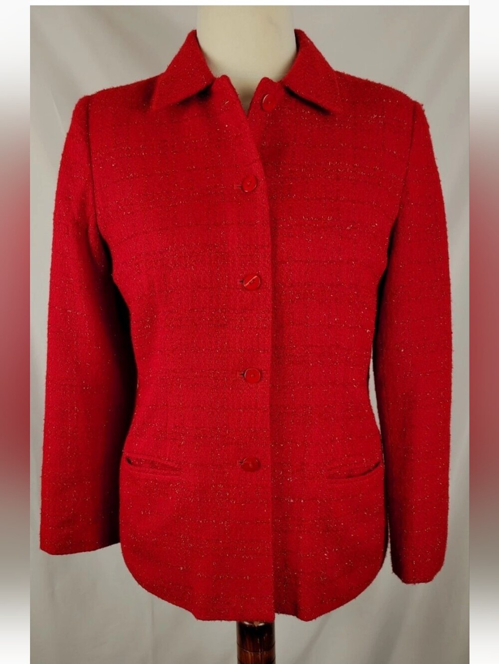 Sag Harbor Red Silver Metallic Holiday Jacket Size 12